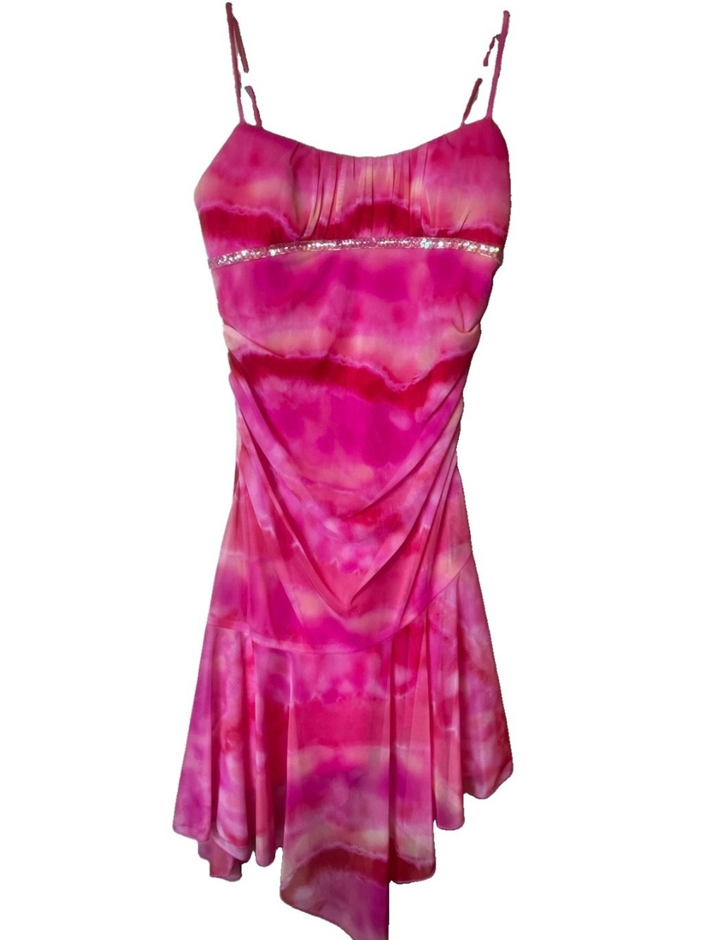 Vintage Y2K XOXO Pink Tye Dye Style Asymmetrical Hem FairyCore Mini Formal Dress